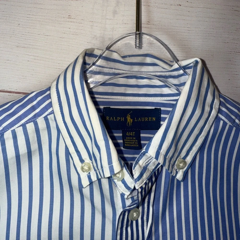 Ralph Lauren Blue & White Striped Button Down Shirt Size 4T